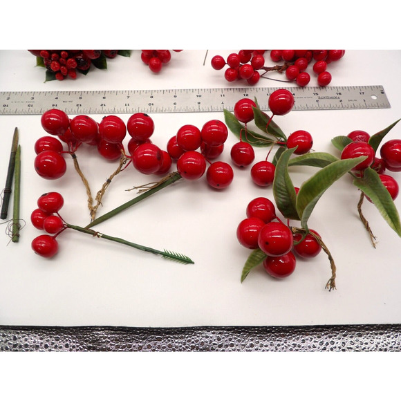 Mixed Lot Red Faux Berries on Floral Picks Holiday Winter Craft Decor - Picture 2 of 6